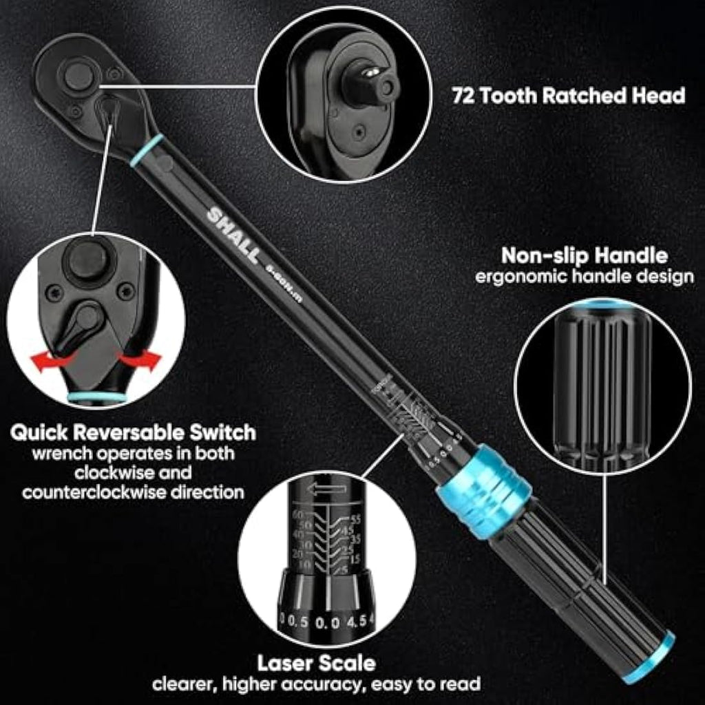 Shall 3/8" Torque Wrench Set (5-60Nm) 11-Piece Kit for Cars & Motorcycles