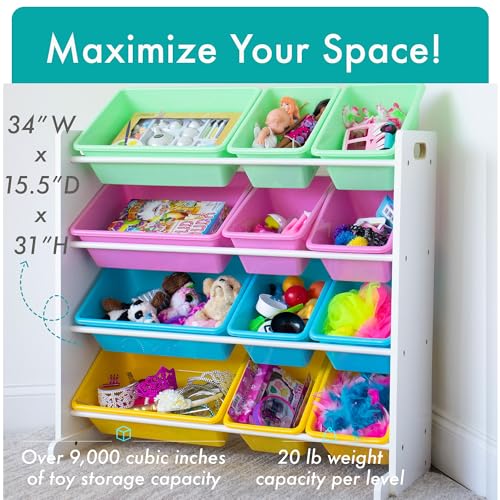 Humble Crew Wooden Toy Storage Organiser | 12 Pastel Bins for Kids