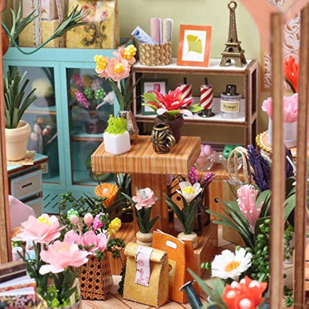 Cuteefun DIY Miniature Greenhouse Kit - 1:24 Scale Wood Dollhouse with LED