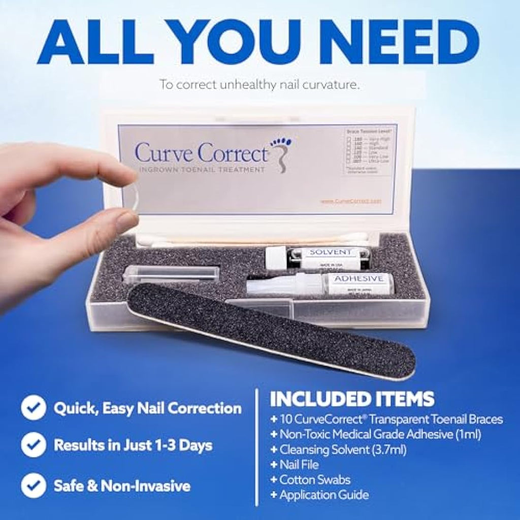 CurveCorrect Ingrown Toenail Home Treatment Kit – Nail Braces for Big Toe