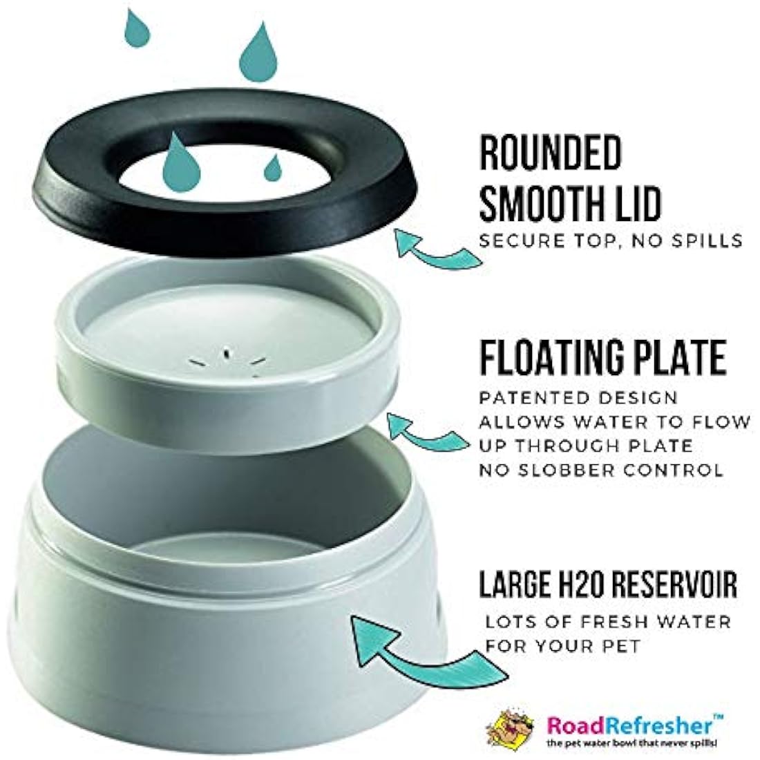 Road Refresher Non-Spill Pet Water Bowl - Grey, Large