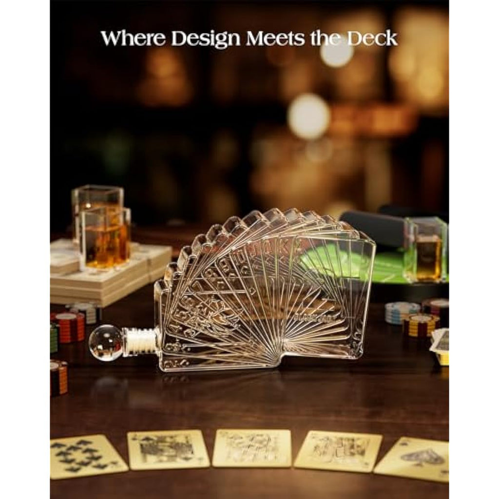 Kollea Blackjack Whiskey Decanter Set | 37.2oz Casino Decanter with 4 Glasses
