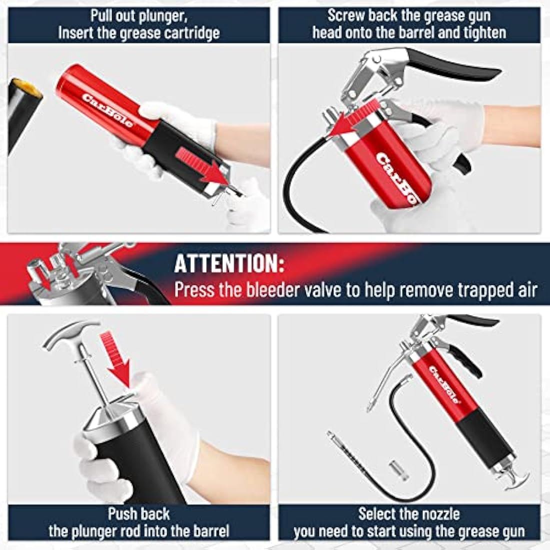 CarBole Heavy Duty 8000 PSI Grease Gun | Pistol Grip with 18" Flex Hose