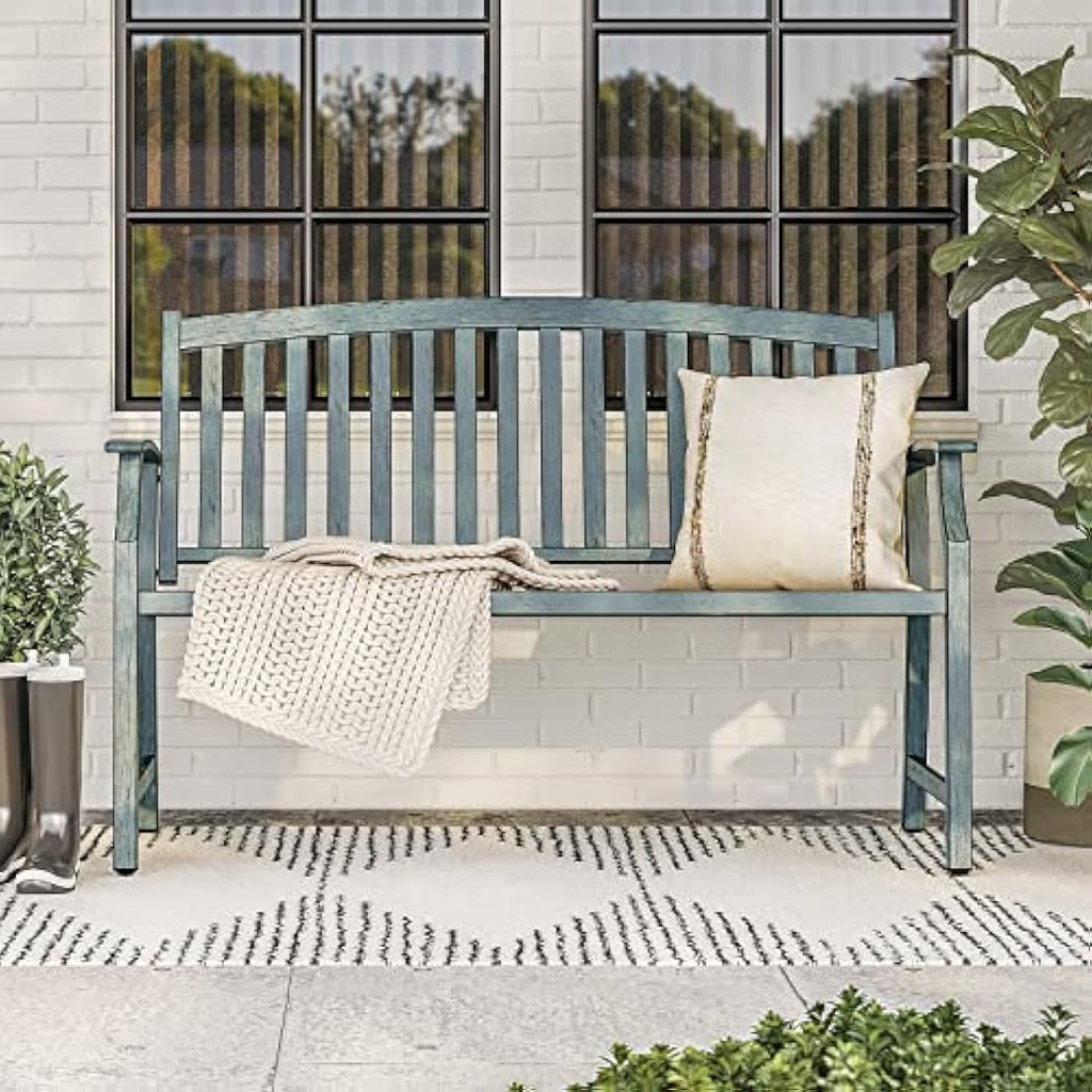 Outdoor Garden Bench – Rust-Resistant Metal Patio Seat, Gray Blue