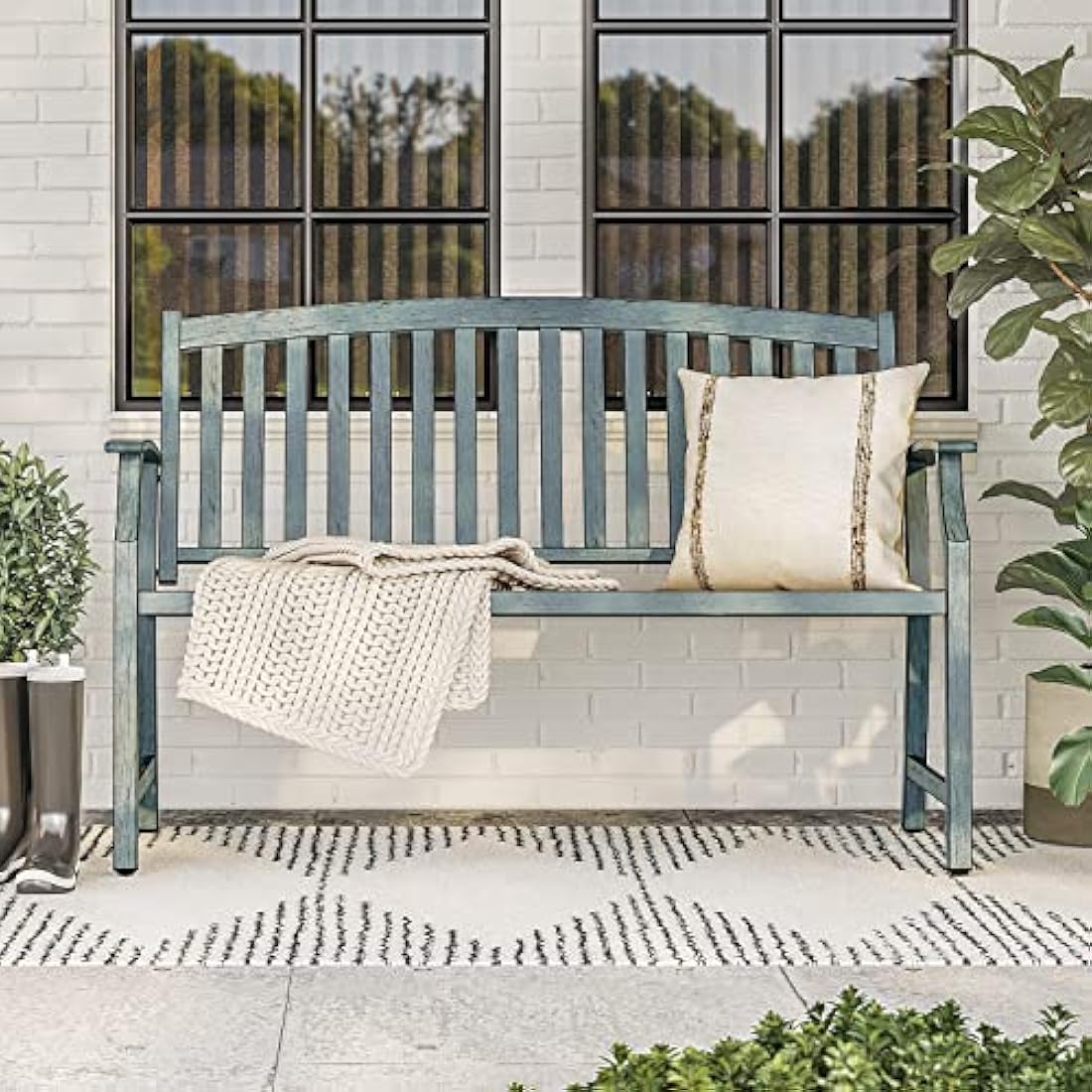 Outdoor Garden Bench – Rust-Resistant Metal Patio Seat, Gray Blue