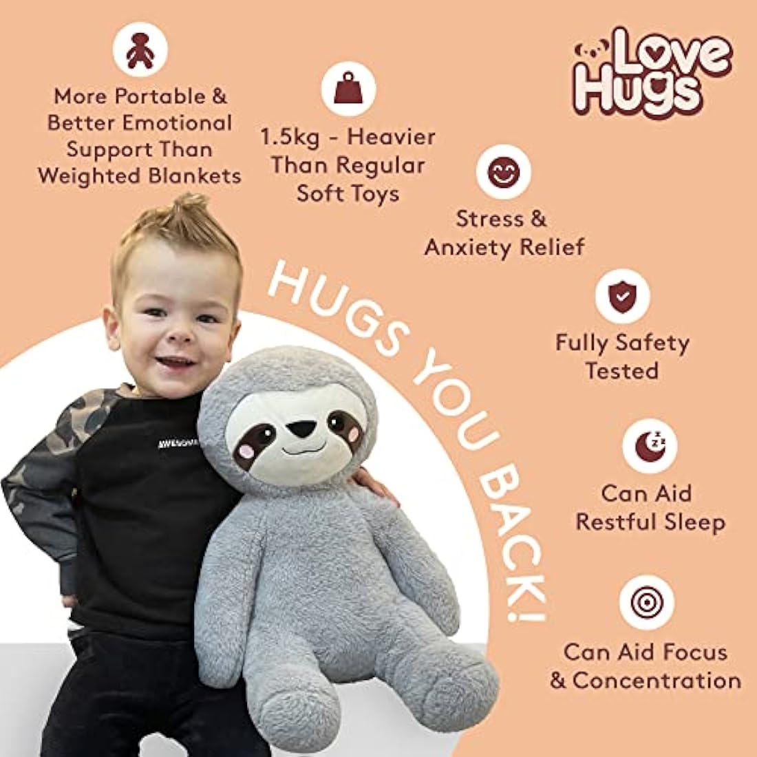 LoveHugs 1.5kg Weighted Sloth Plush – Therapeutic Anxiety Relief Toy