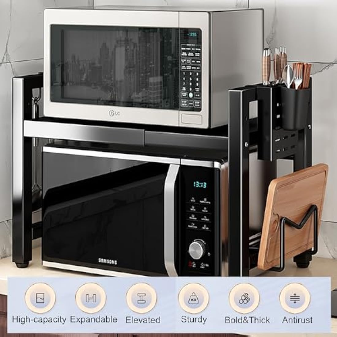 Wivico Extendable Microwave Oven Rack | 2-Tier Carbon Steel Kitchen Shelf