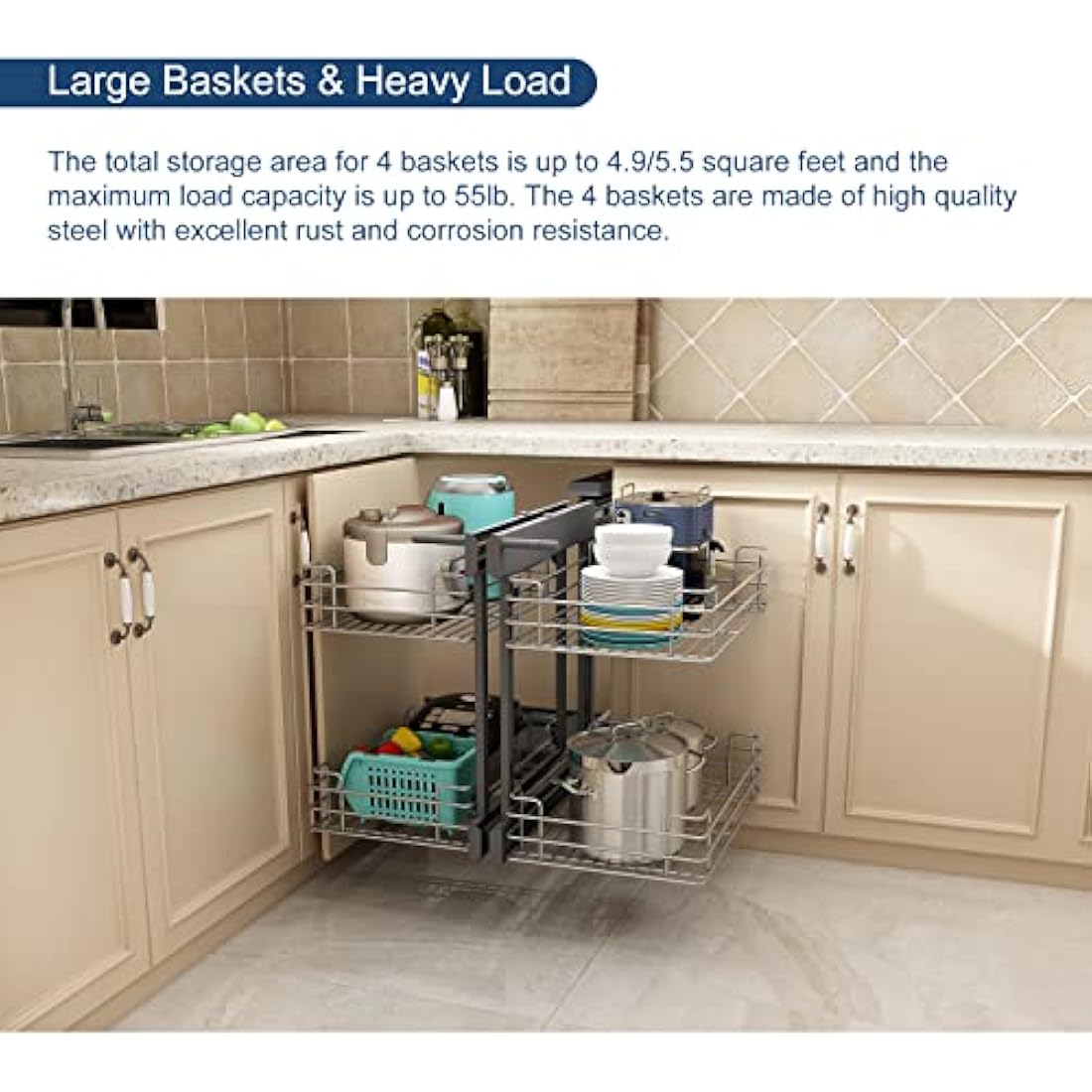VADANIA Blind Corner Pull Out Organizer | 2-Tier Soft Close Kitchen Basket