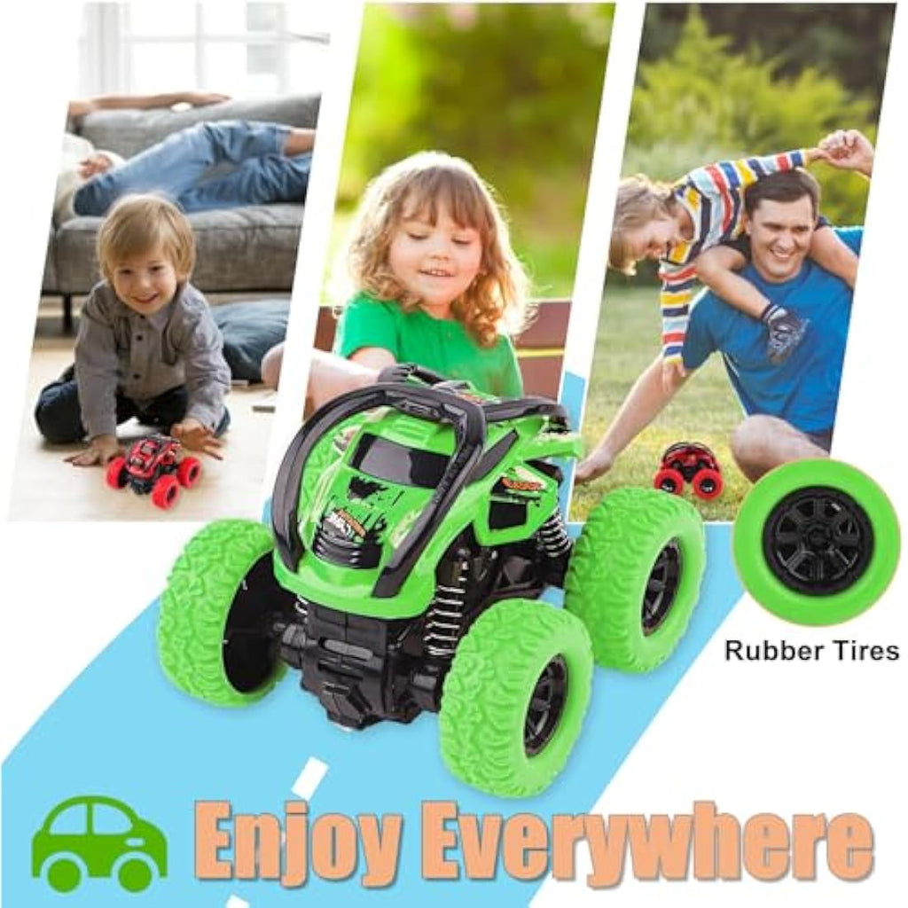 2-Pack Friction Powered Stunt Cars for Toddlers - Blue/Green