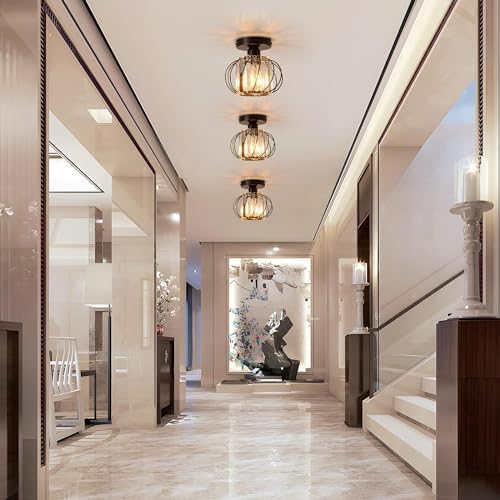 FORCOSO 2-Pack Black Crystal Ceiling Light | E27 Semi Flush Chandelier