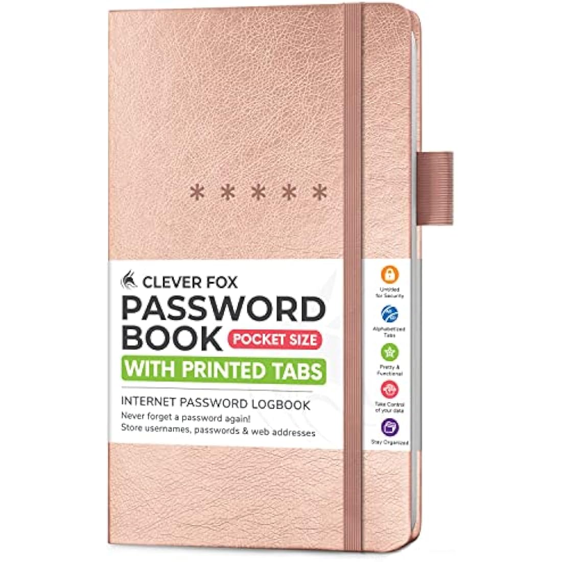 Clever Fox Password Book Pocket – Small Internet Log-In Keeper, Rose Gold