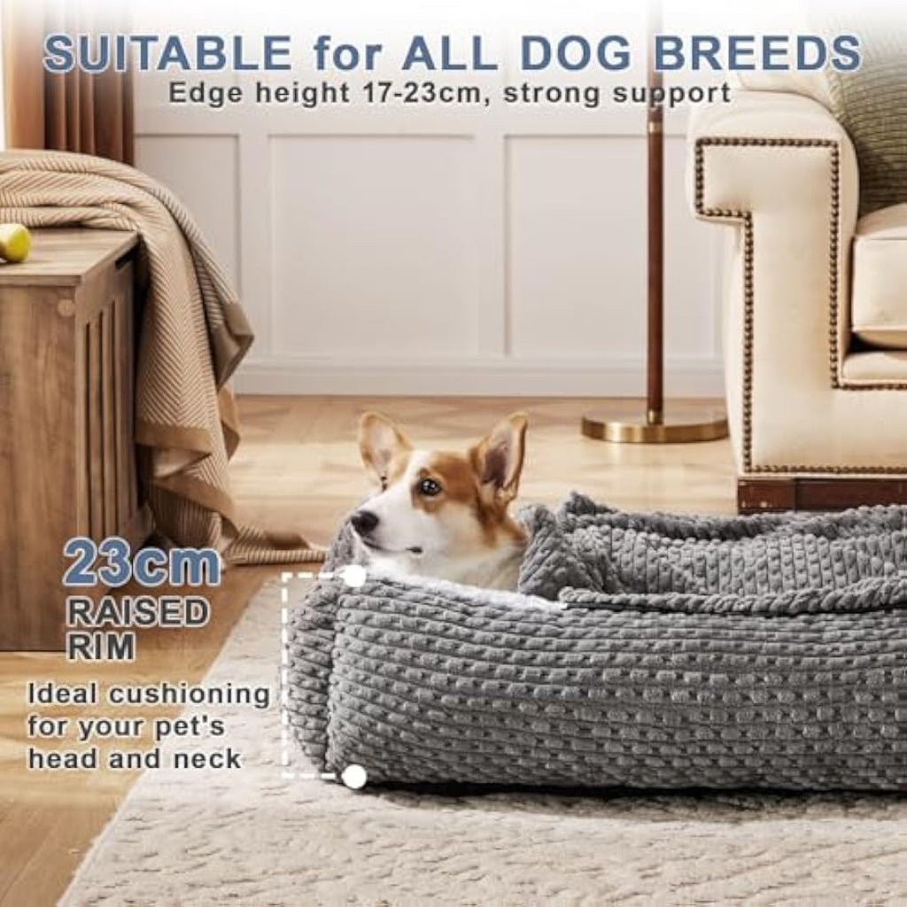 Heymamba Extra Large Hooded Dog Cave Bed – Orthopedic Grey Rose Fluff