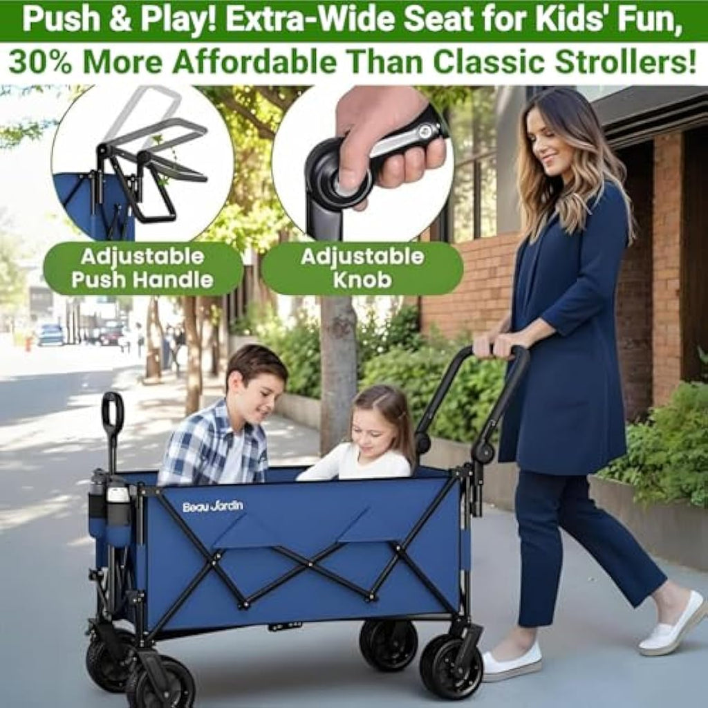 Beau Jardin XXL Folding Wagon – Heavy Duty 220L All-Terrain Beach Cart