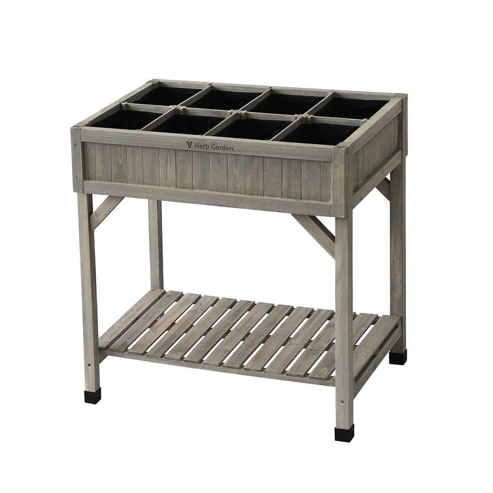 VegTrug 8 Pocket Herb Planter – Grey Raised Wooden Garden Bed