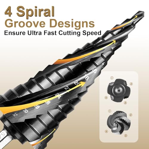 SALI M35 Cobalt Step Drill Bit | 5-35mm Four Spiral Flute Hex Shank