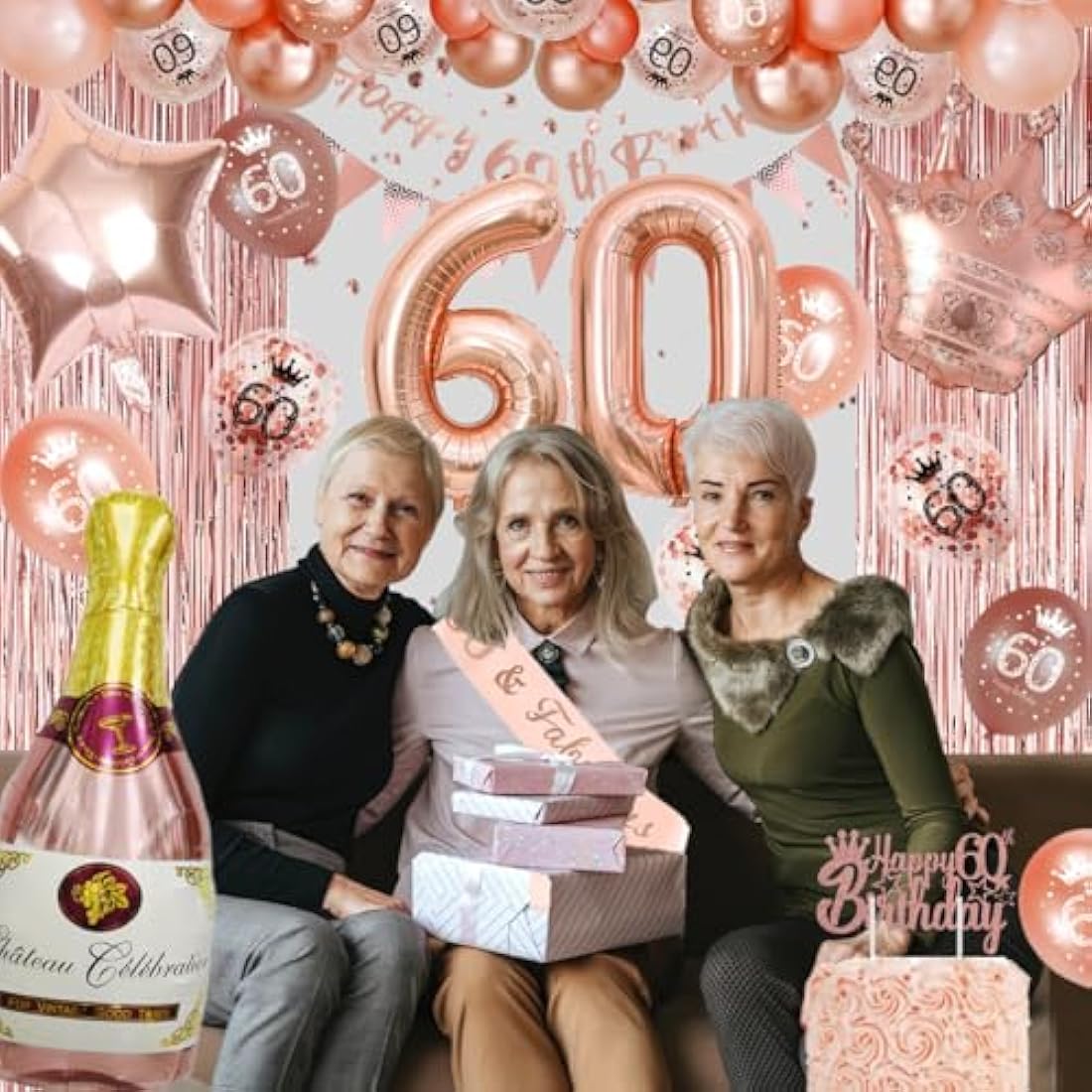 Jolof Store Rose Gold 60th Birthday Decorations Set for Women – 38 Pcs