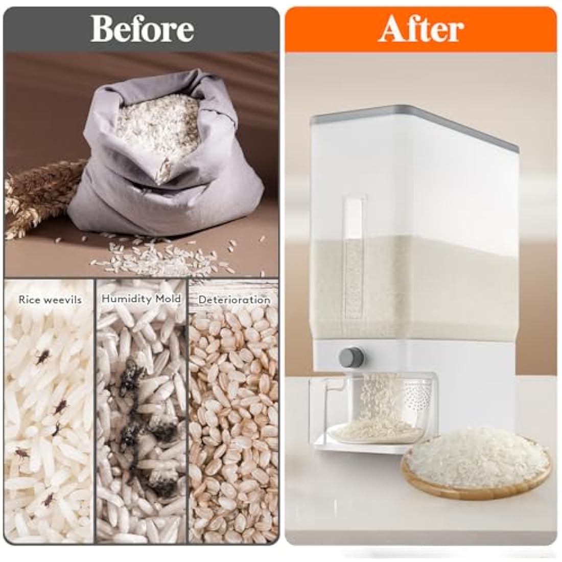 Lifewit Rice Dispenser | 25.4lb Airtight Grain Storage Container