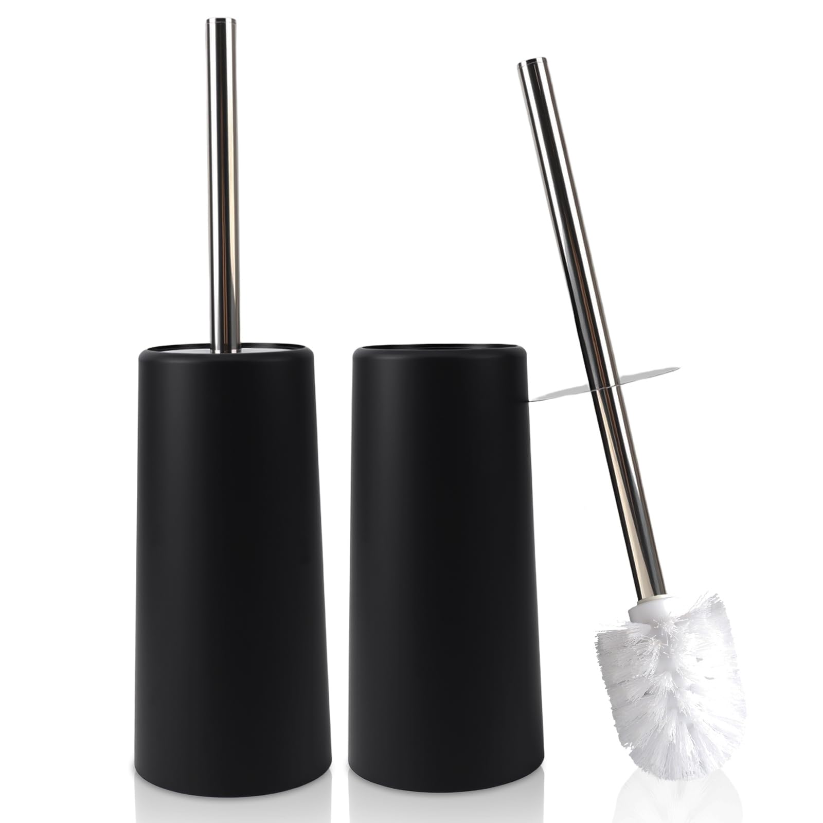 Topsky 2-Pack Closed Toilet Brush and Holder – Black Compact Loo Brush
