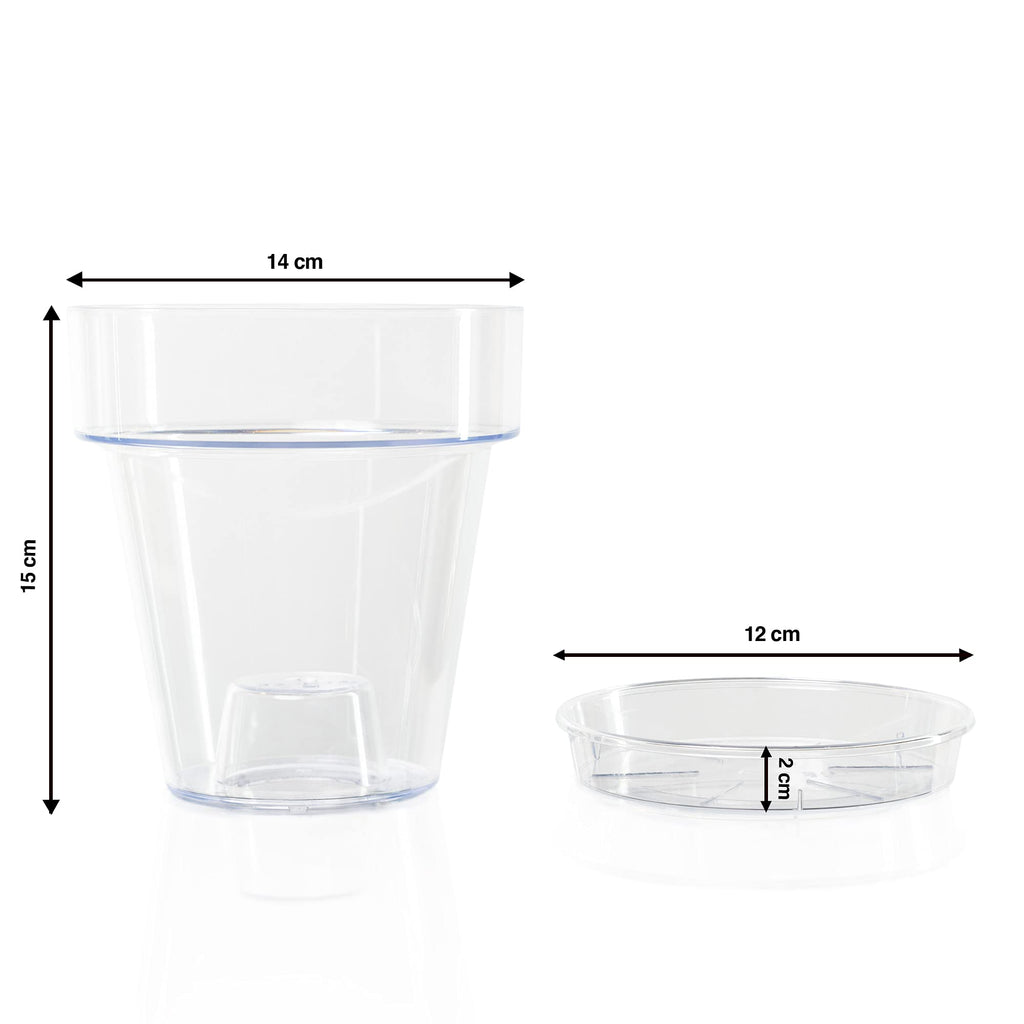 Kalapanta Clear Plastic Orchid Pot with Drainage Holes and Saucer - 14cm