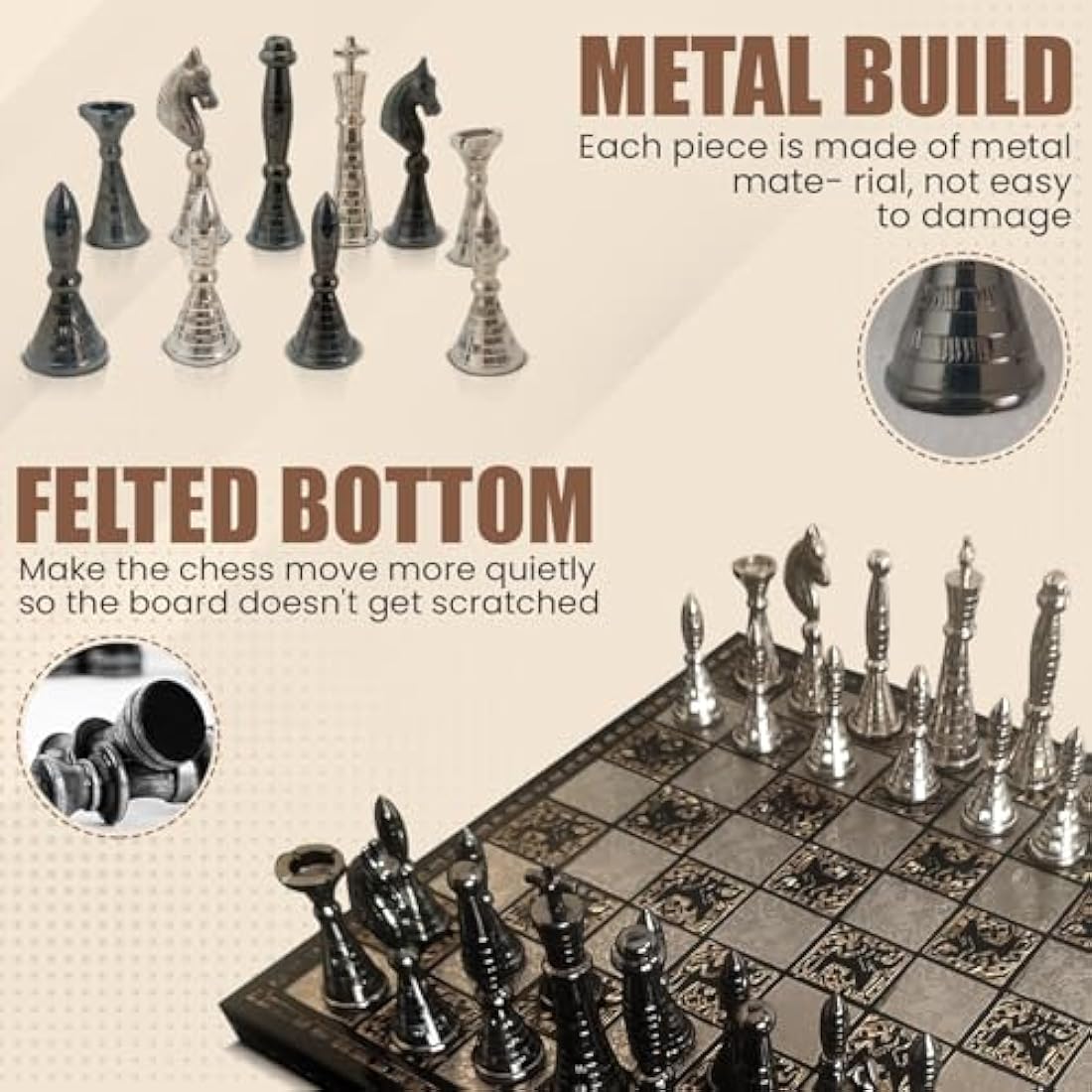 Tribal Warli Art Brass Chess Set with Leather Box - 12x12"