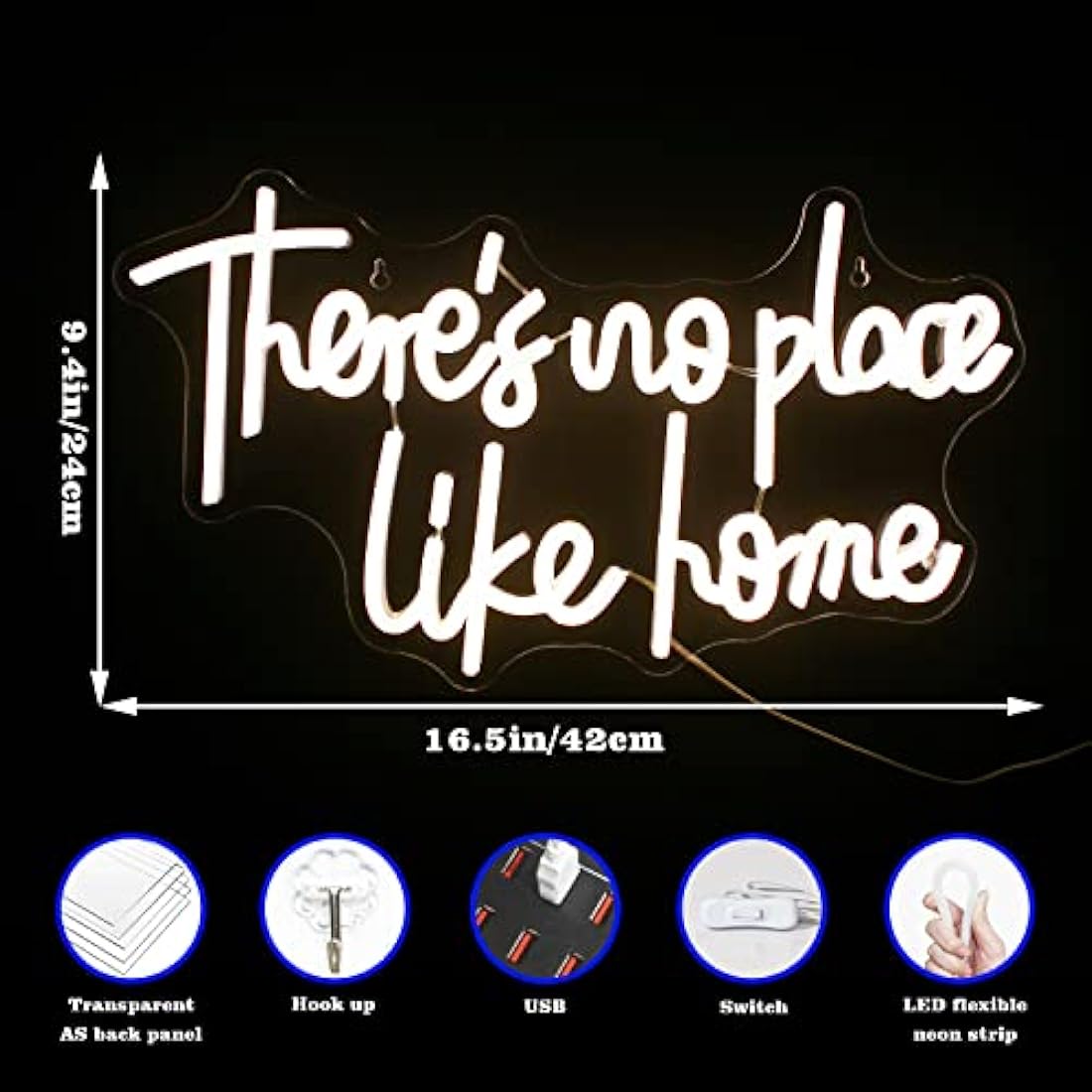 Looklight There's No Place Like Home Neon Sign | Warm White LED Wall Decor