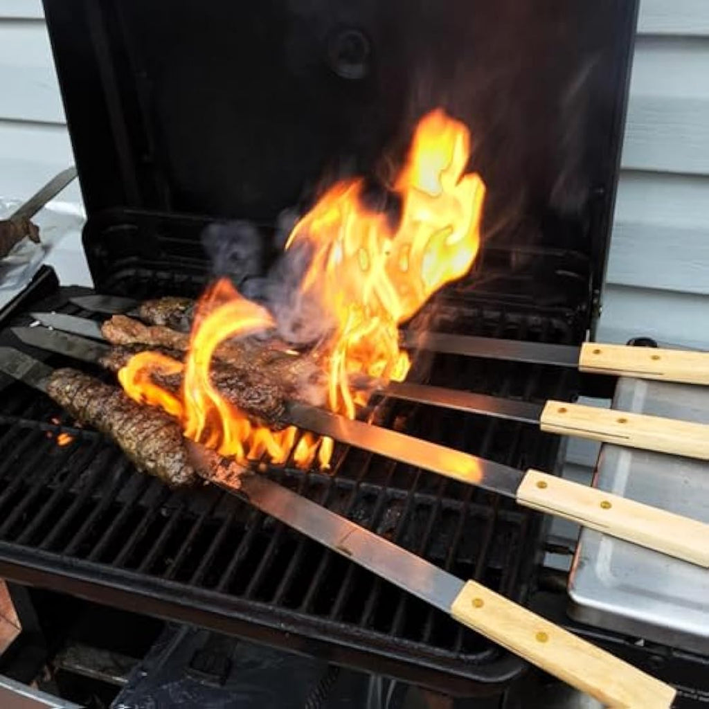 Goutime 23-Inch Stainless Steel BBQ Skewers with Wood Handle - 7 Pack