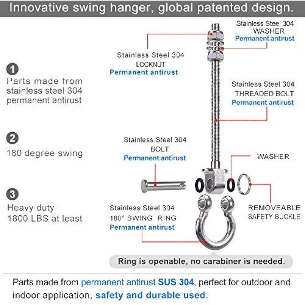 SELEWARE 304 Stainless Steel Swing Hangers – Heavy Duty Hammock Hooks, 6 Pack