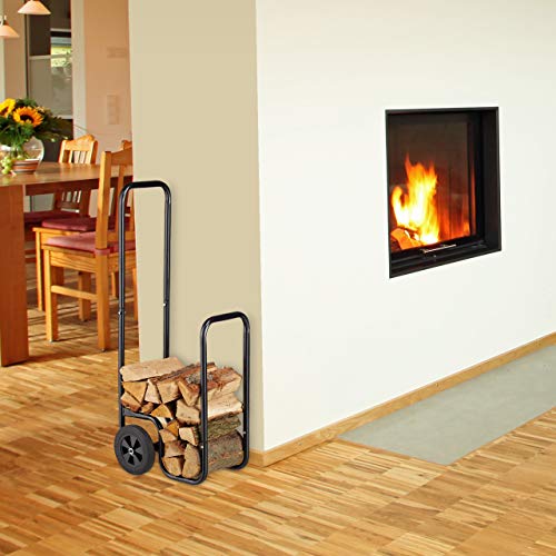 Relaxdays Steel Log Cart – Firewood Trolley with Wheels, 60kg Capacity