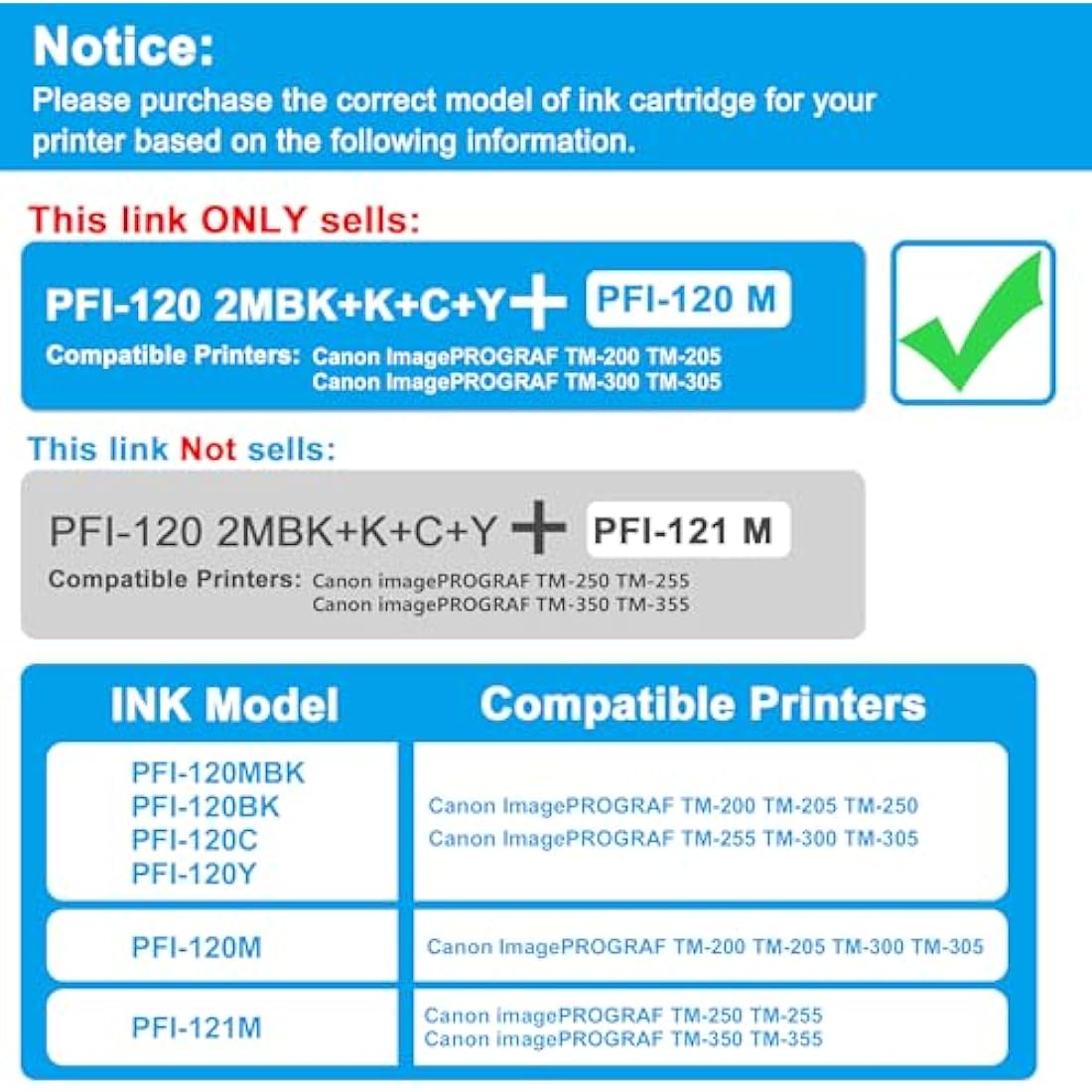 LCL PFI-120 Ink Cartridge Replacement for Canon ImagePROGRAF TM-200 (6-Pack)