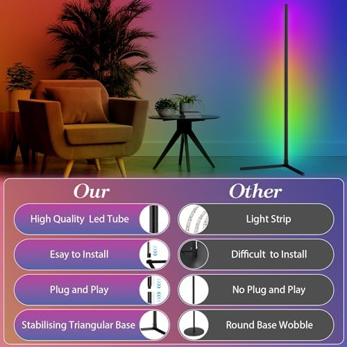 Smart RGB LED Corner Floor Lamp | 165cm Music Sync Mood Light
