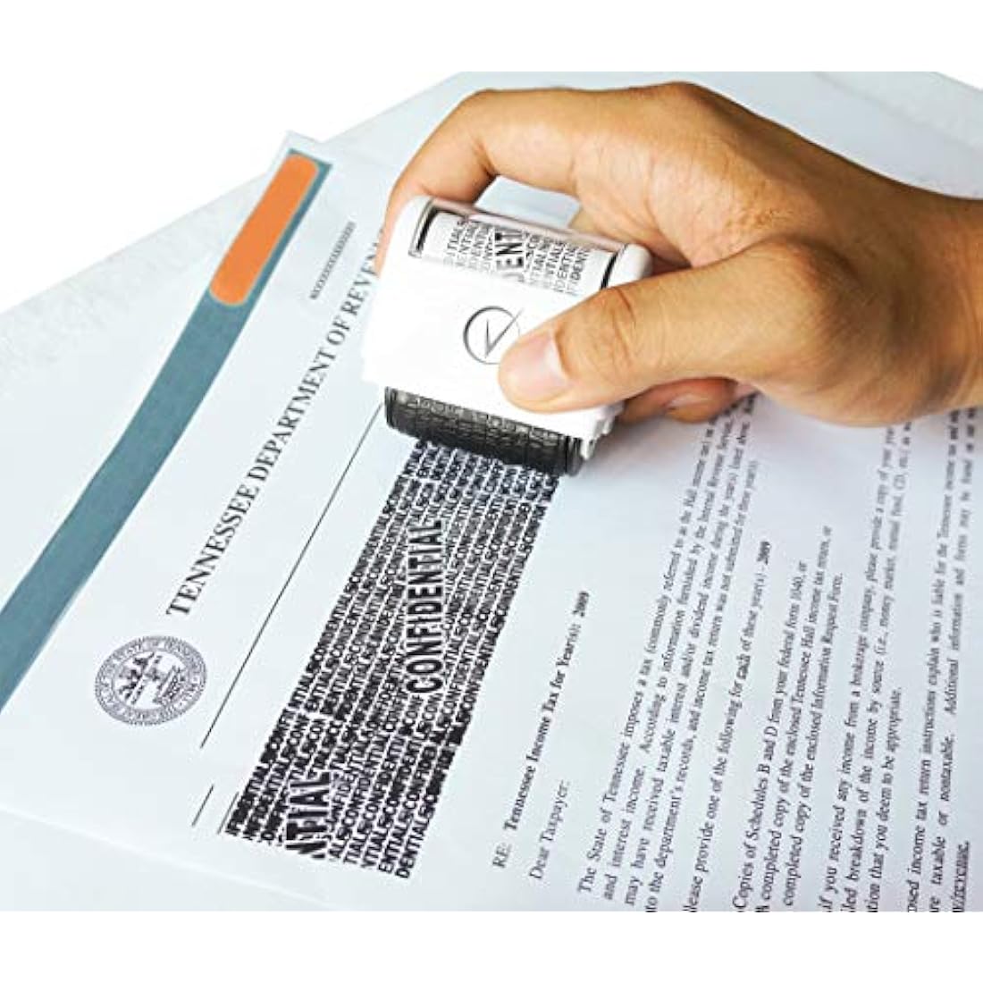 Vantamo Identity Theft Protection Roller Stamp with 3 Refills – White