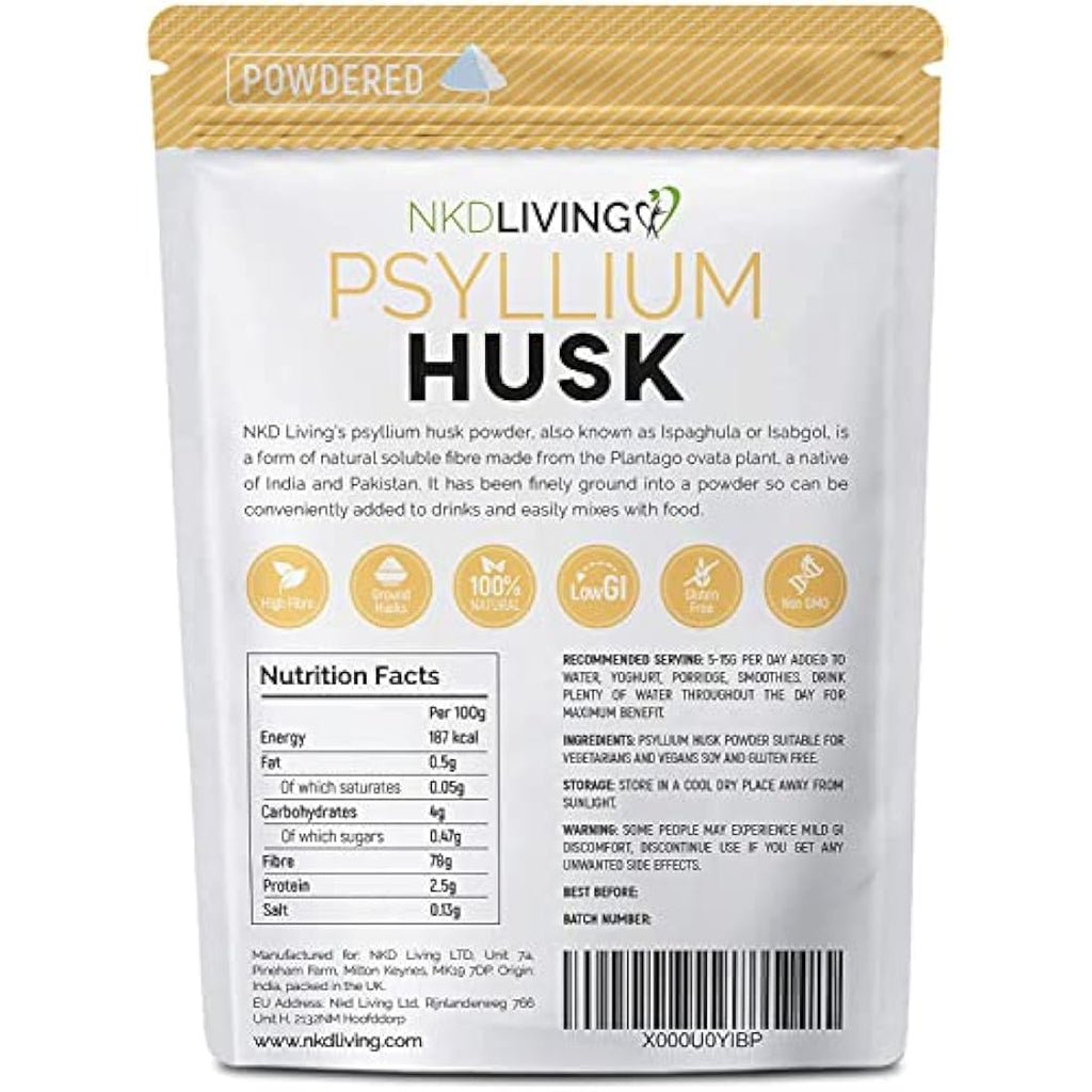 NKD Living Psyllium Husk Powder - 1kg (2 x 500g) Vegan Fiber Supplement