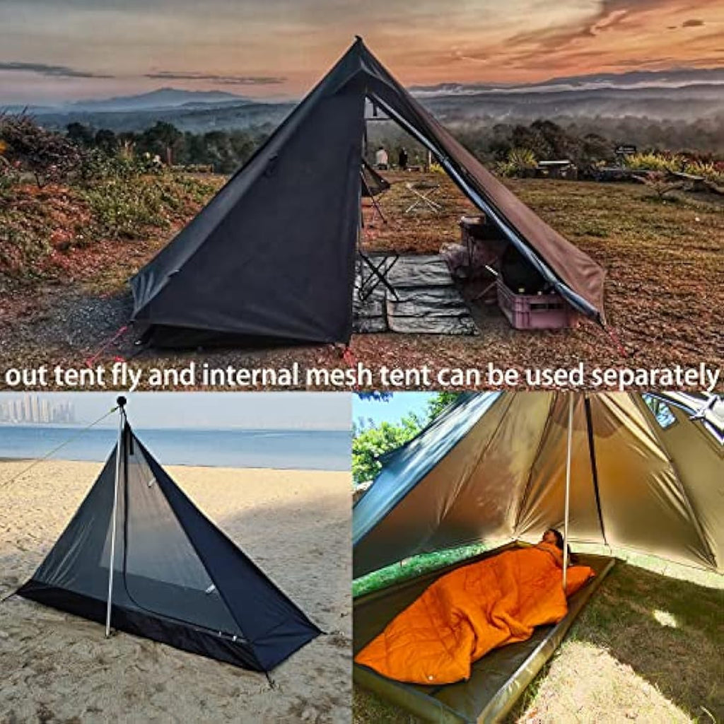 1 Man Lightweight Teepee Hot Tent with Stove Jack & Mesh Inner