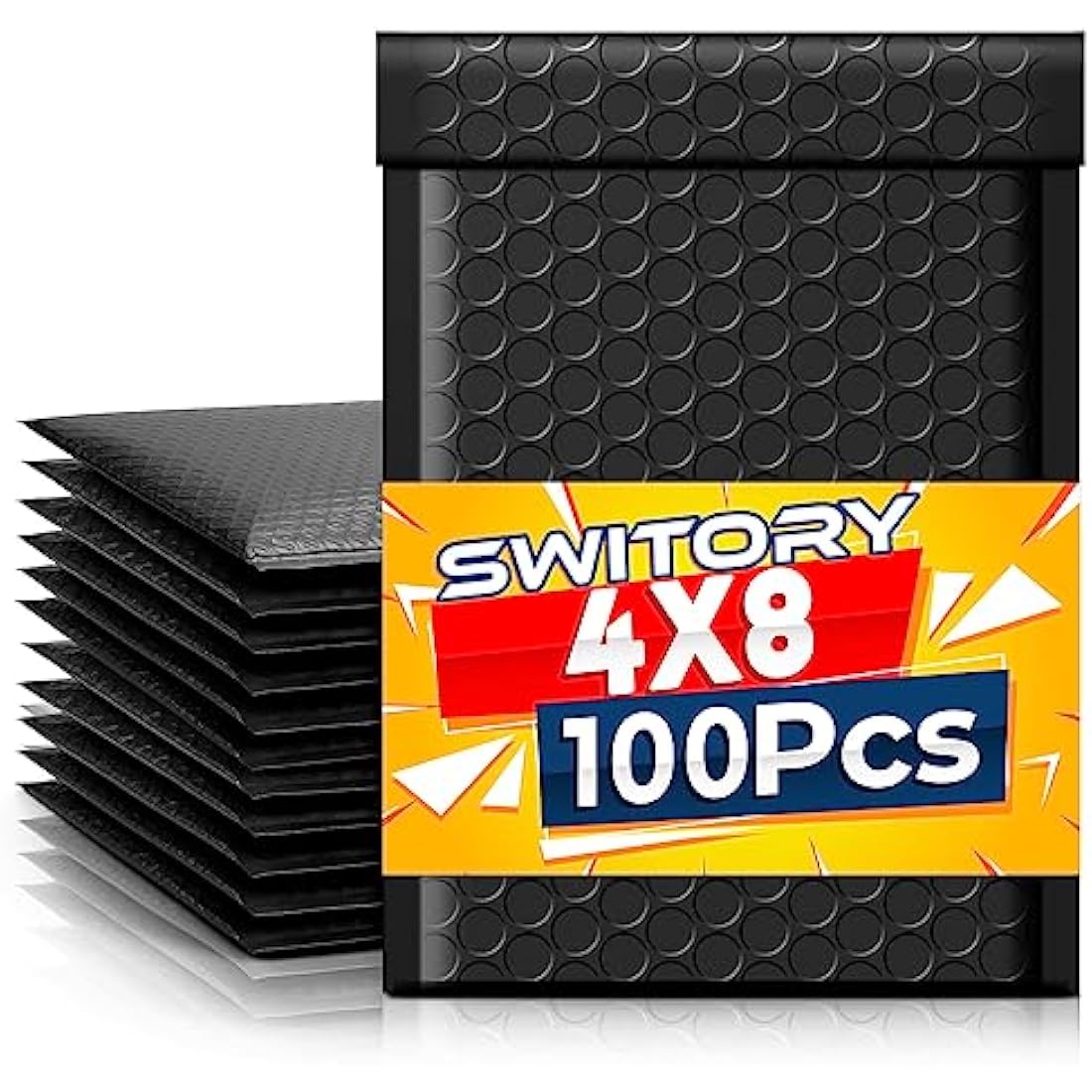 Switory Black Bubble Mailers 4x8 Inch | 100 Pack Padded Poly Envelopes