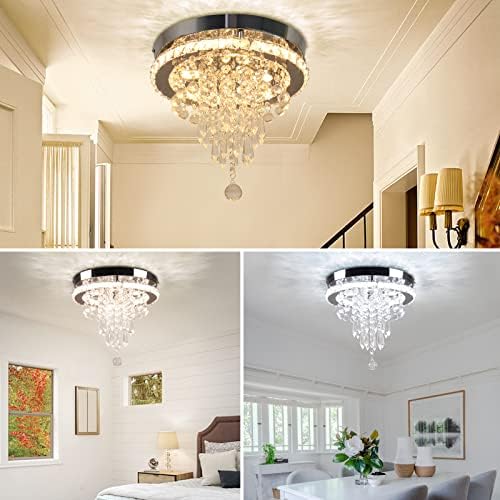 11.8" Crystal Chandelier – Dimmable LED Flush Mount Light