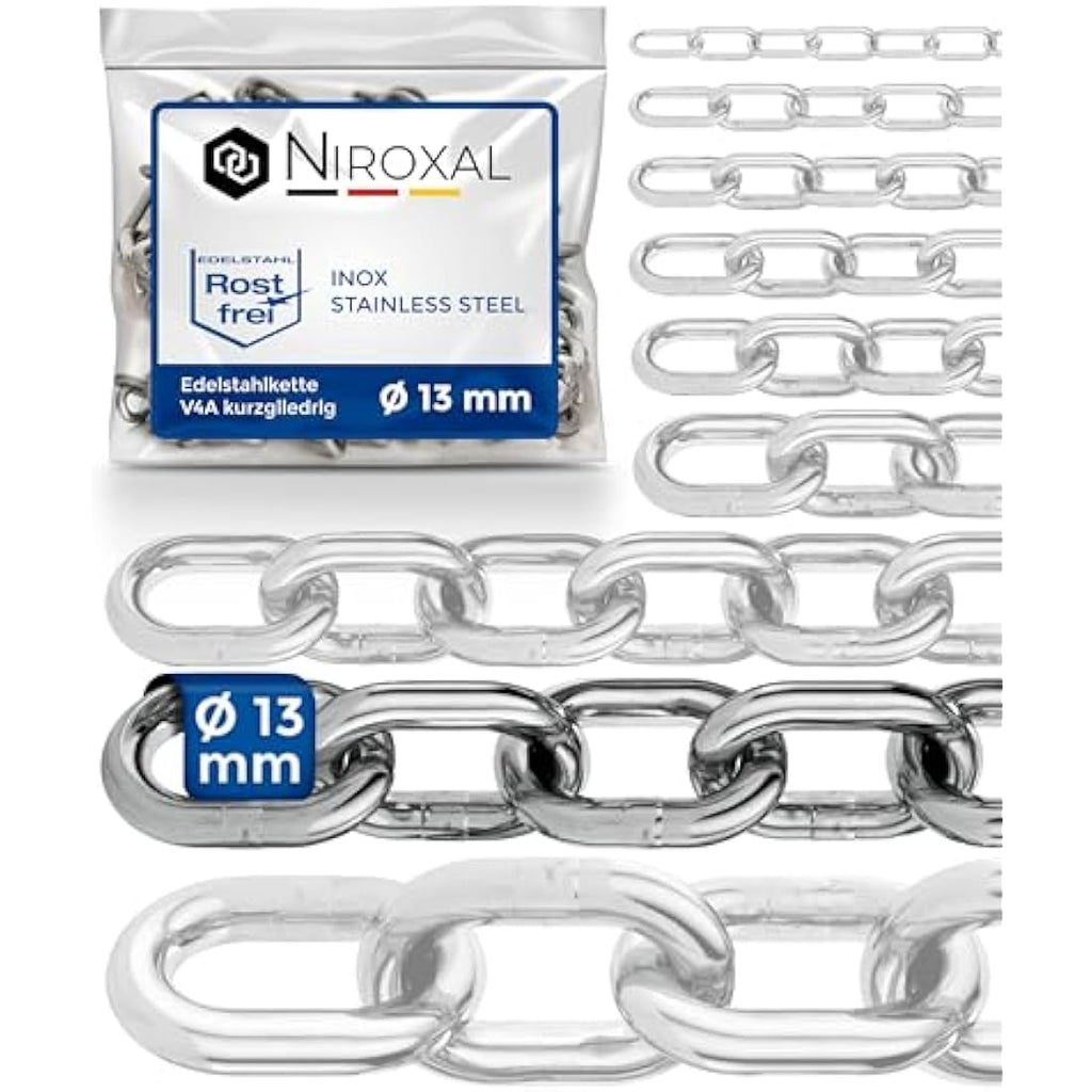 NietFullThings 13mm Stainless Steel V4A Short-Link Anchor Chain – 2m