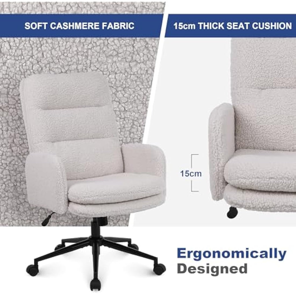 Youhauchair Faux Cashmere Desk Chair – High Back Swivel Office Chair, Cream