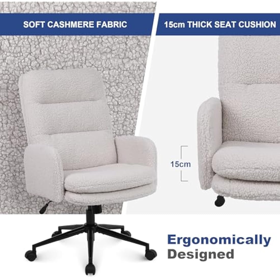 Youhauchair Faux Cashmere Desk Chair – High Back Swivel Office Chair, Cream