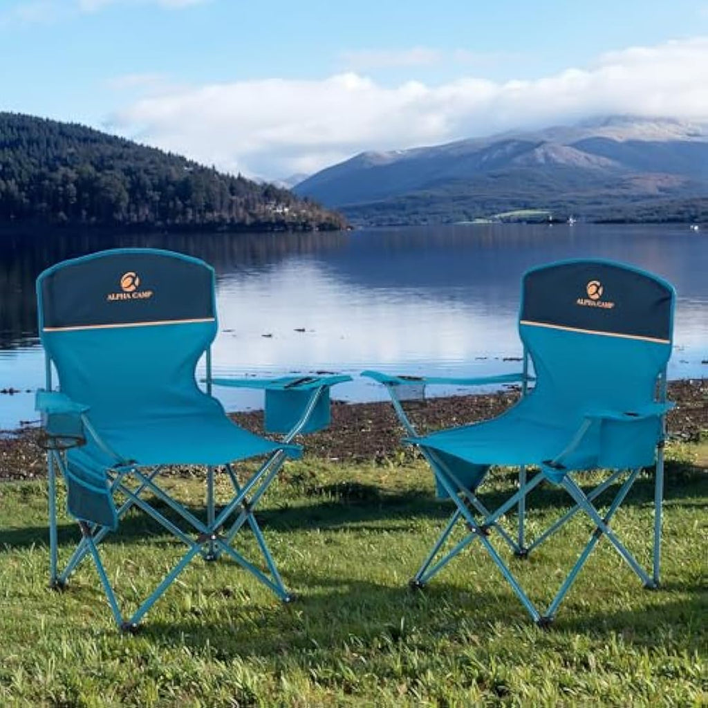 ALPHA CAMP Set of 2 Folding Camping Chairs with Cooler Bag - Blue
