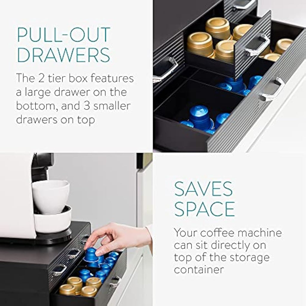 Navaris Coffee Pod Holder – 4 Drawer Capsule Storage for Nespresso & K-Cups