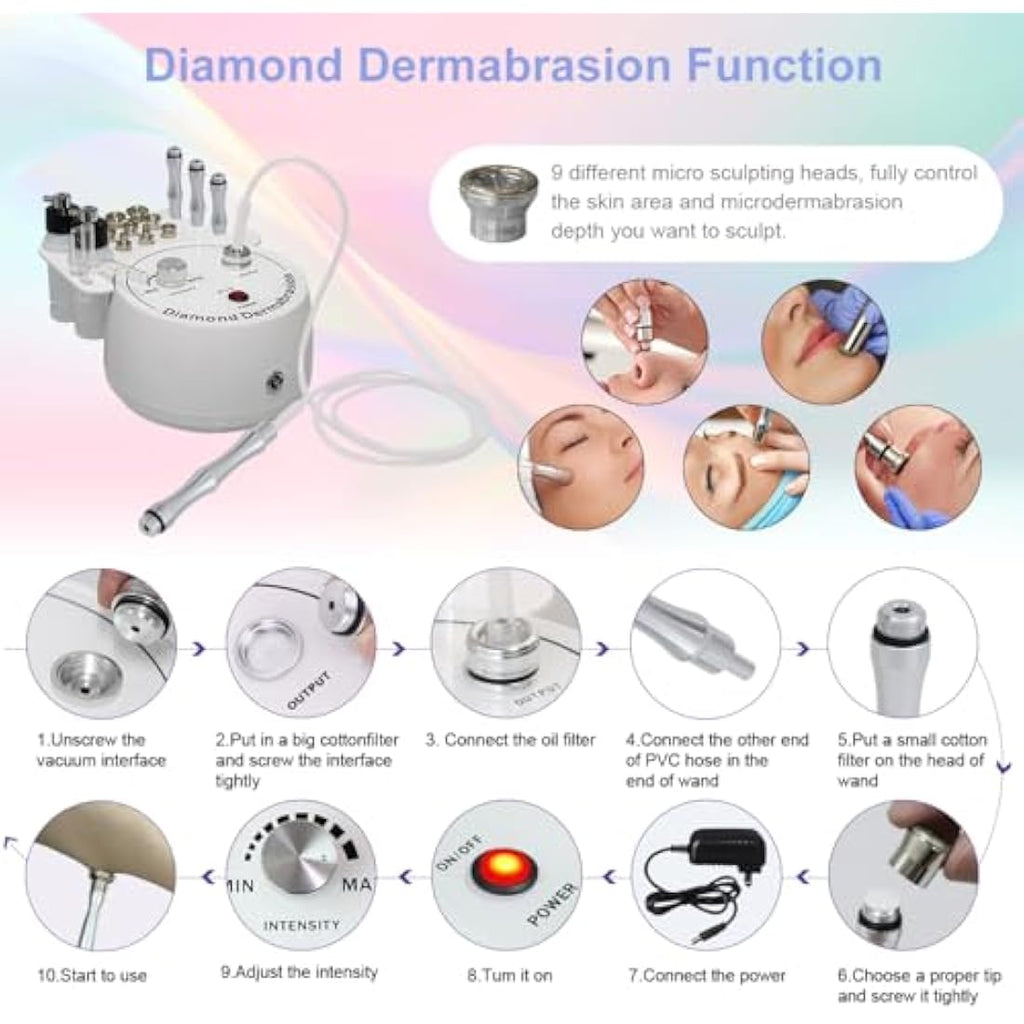 FAZJEUNE 3-in-1 Diamond Microdermabrasion Machine & Vacuum Skin Peeling