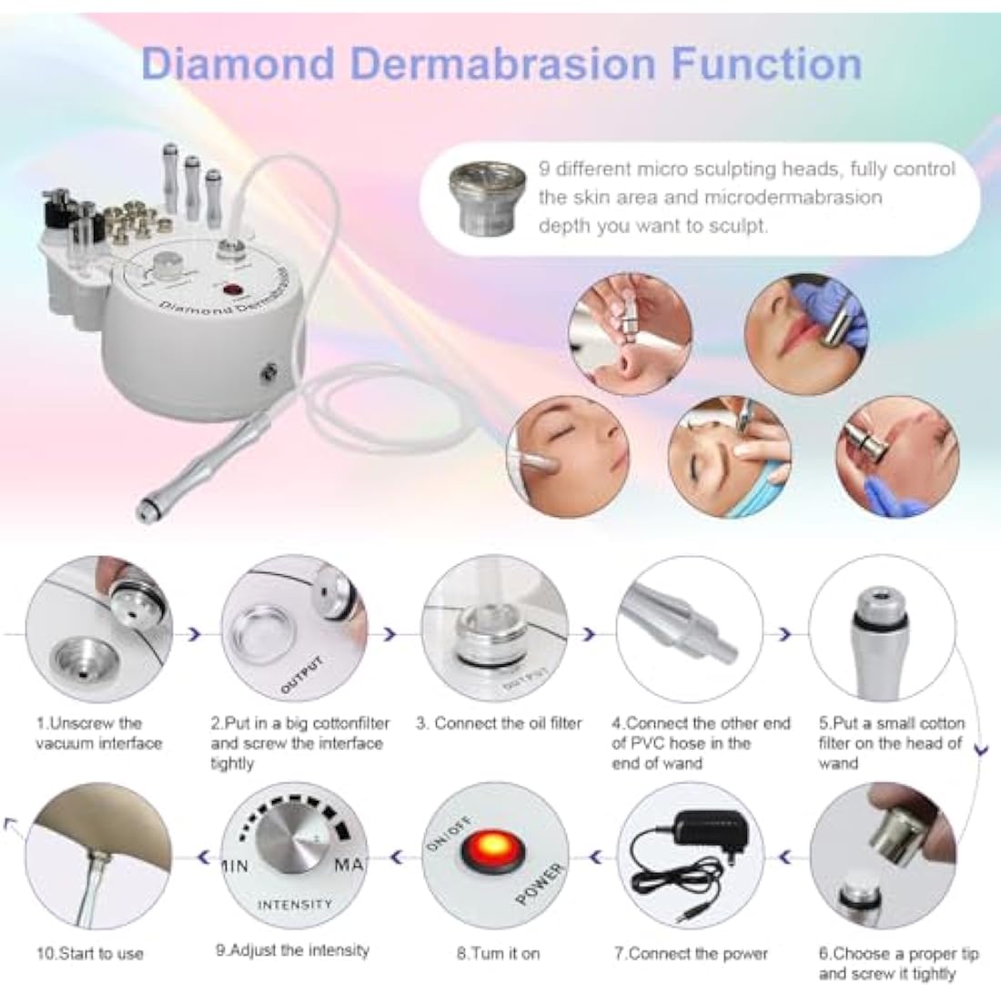 FAZJEUNE 3-in-1 Diamond Microdermabrasion Machine & Vacuum Skin Peeling