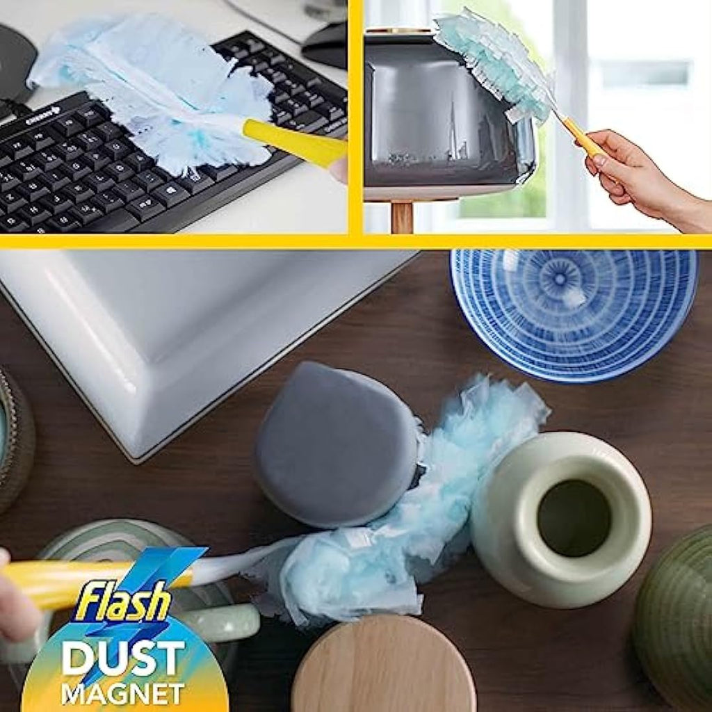 Flash Dust Magnet Starter Kit – 1 Handle + 14 Refills for Dust & Hair