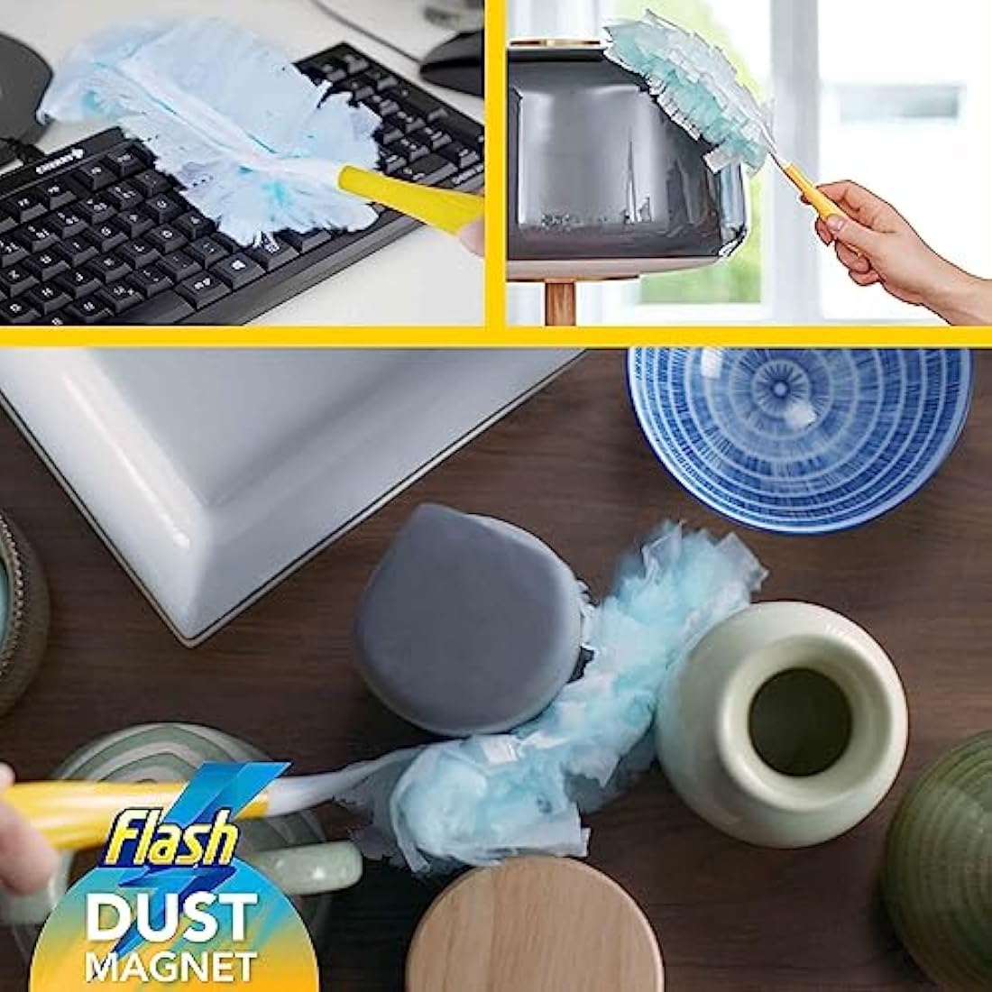 Flash Dust Magnet Starter Kit – 1 Handle + 14 Refills for Dust & Hair