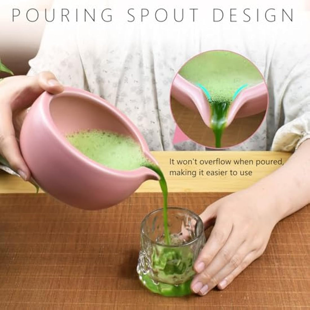 7-Piece Matcha Tea Ceremony Kit with Spout Bowl – Pink