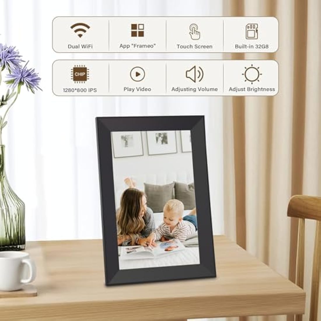 Hesmor 10.1 Inch WiFi Digital Photo Frame - 32GB IPS Touch Screen, Black