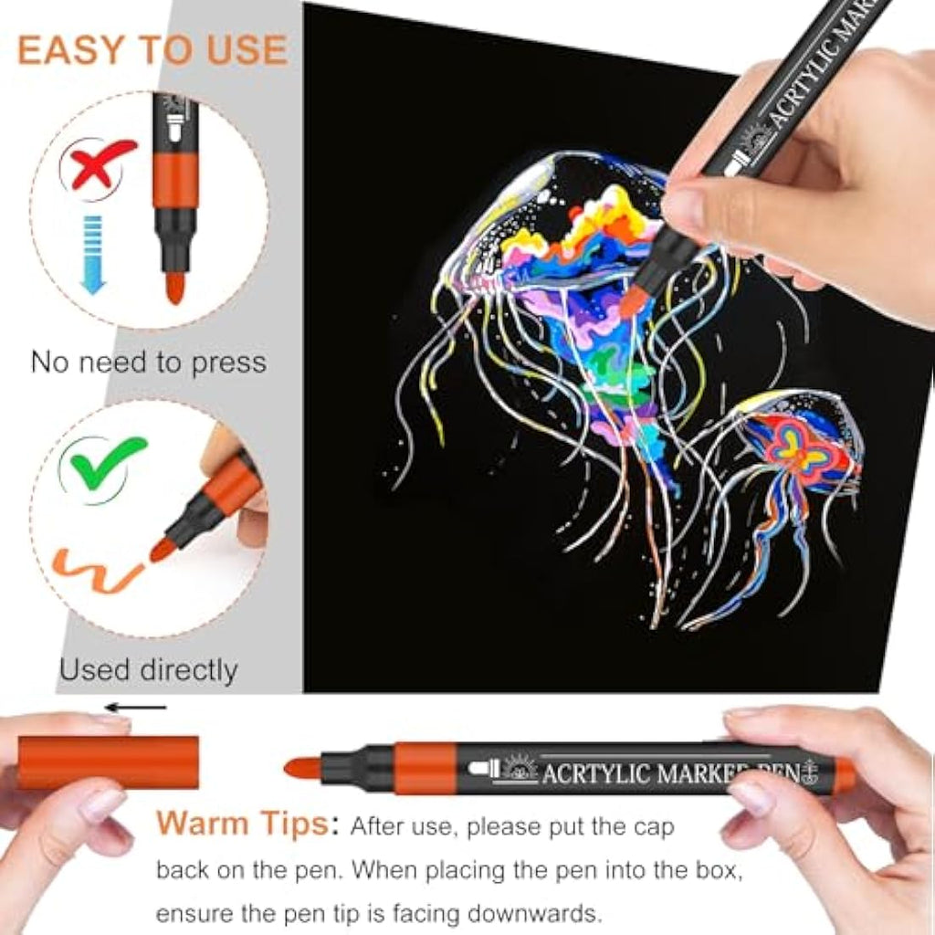 NICETY Acrylic Paint Pens - 58 Colors 3mm Medium Tip Markers for Rock Art