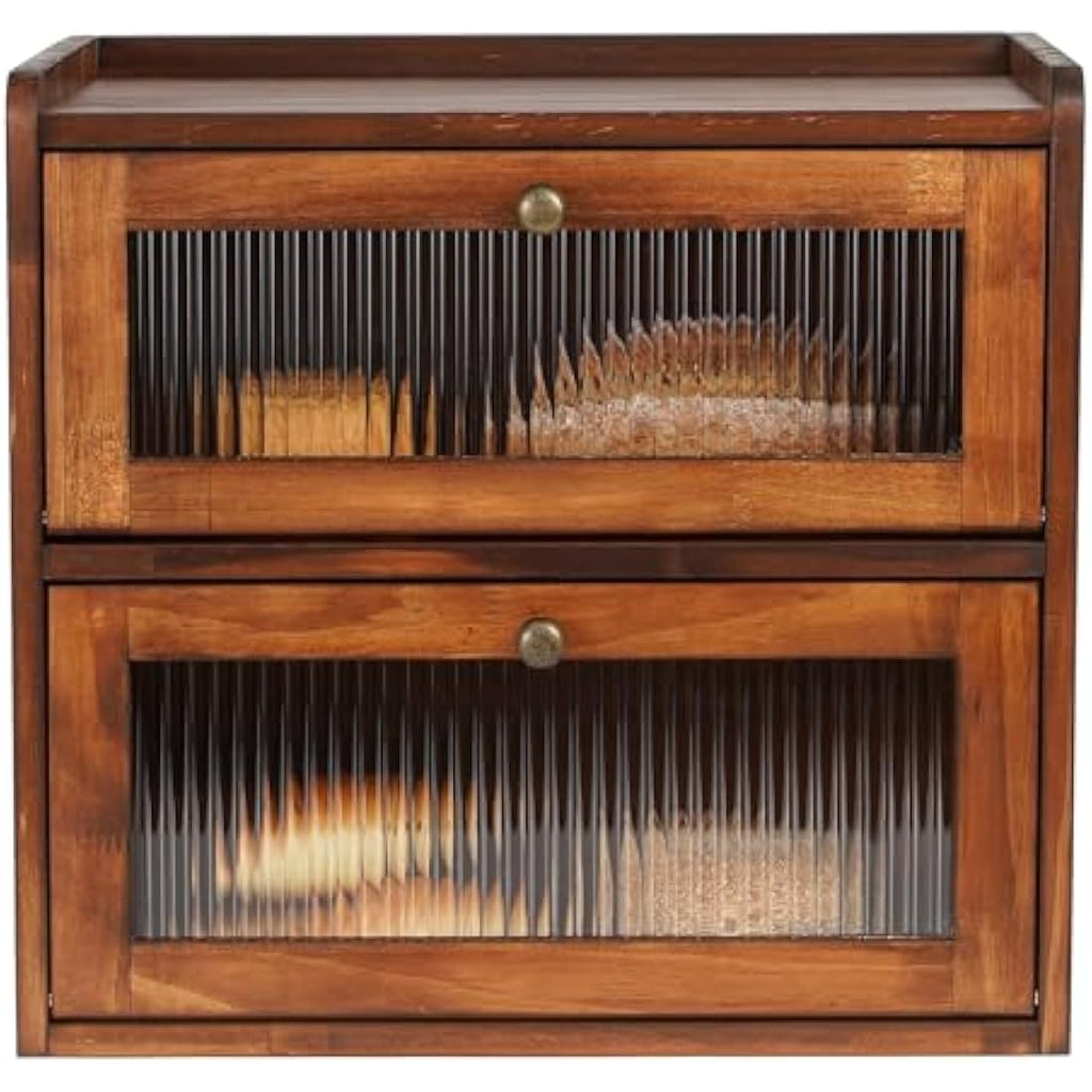 GUUSII HOME Wooden Bread Bin – 2-Tier Large Kitchen Countertop Storage Box