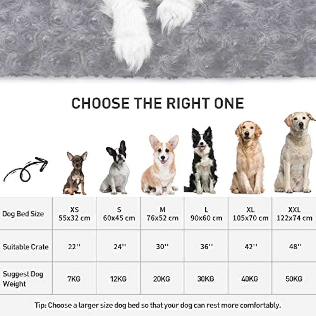 KSIIA Calming Dog Bed – Washable Orthopedic Plush Crate Mat, Dark Grey