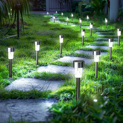 GIGALUMI Solar Garden Lights | 24 Pack Stainless Steel Pathway Lights